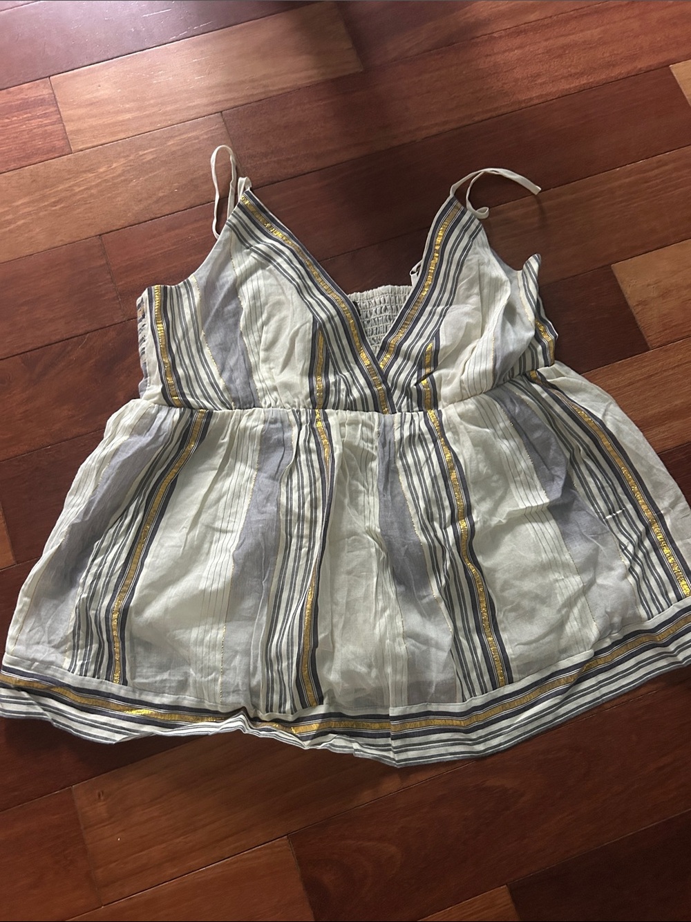 Banana Republic Striped V-Neck Camisole in Cream, Gray and Yellow